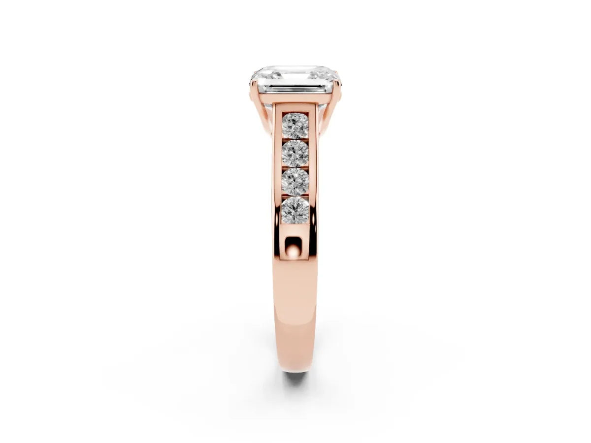 Asscher Cut Brilliant Channel-Set Solitaire Ring with Four-Prong Setting Rose gold