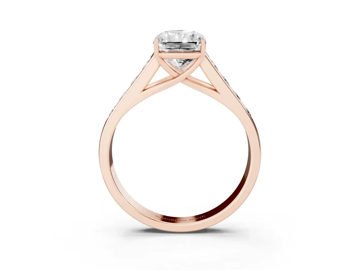 Radiant Cut Solitaire Channel-Set Diamond Engagement Ring with Four-Prong Setting Rose gold