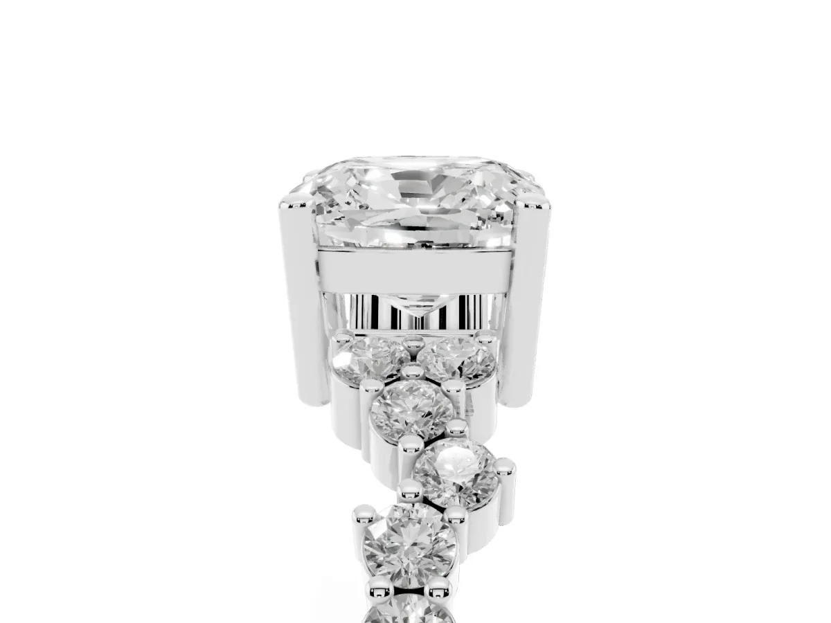 Cushion Cut Diamond Scattered Round Accent Ring with Prong Setting Silver