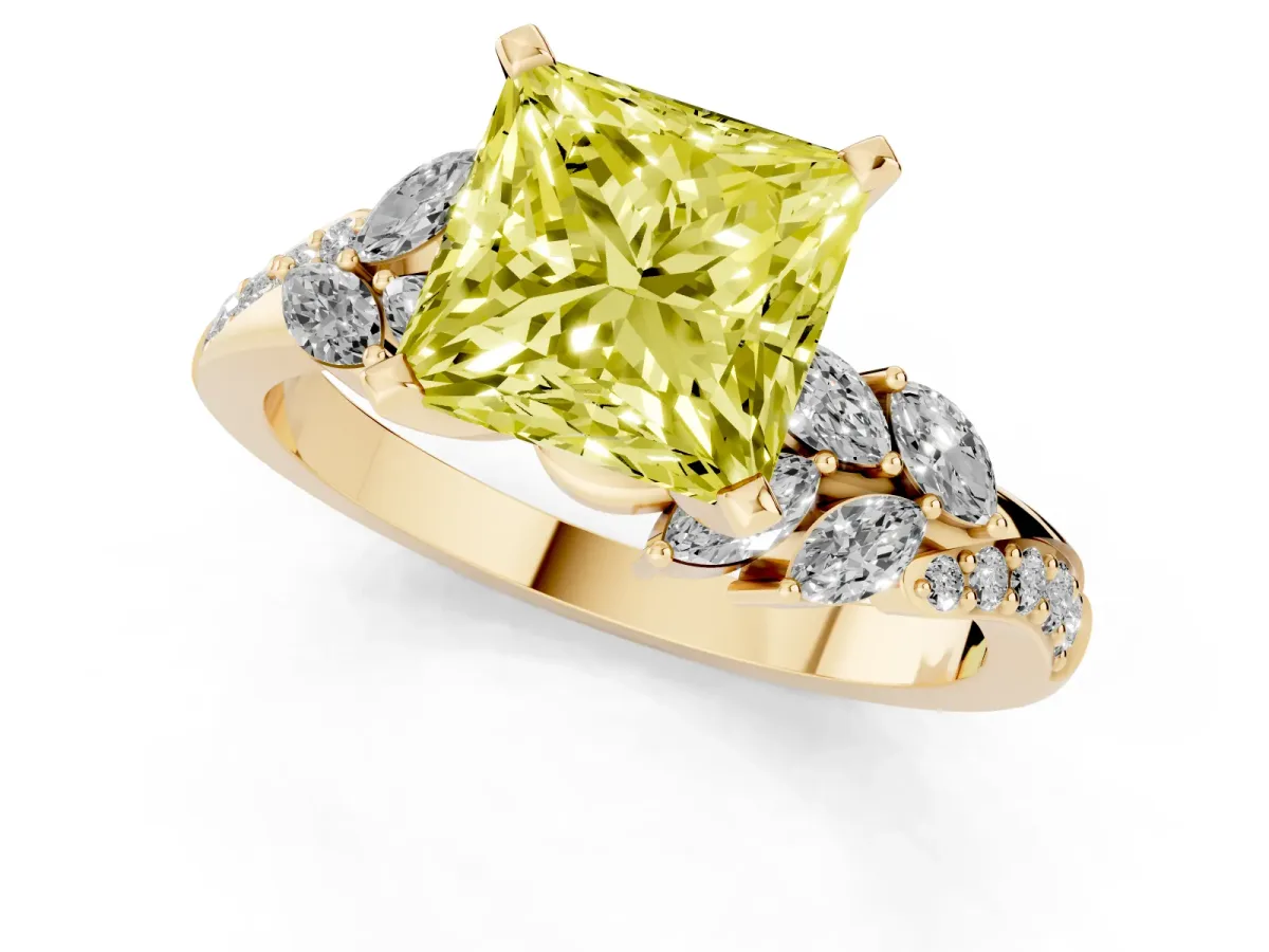 Fancy Yellow Princess Cut Solitaire Marquise Twist Band with Six-Prong Setting Yellow gold