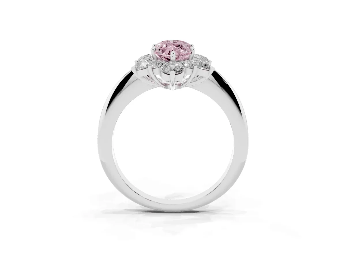 Fancy Pink Marquise Cut Diamond Cluster Halo Ring with Solitaire Band and Four-Prong Setting Silver