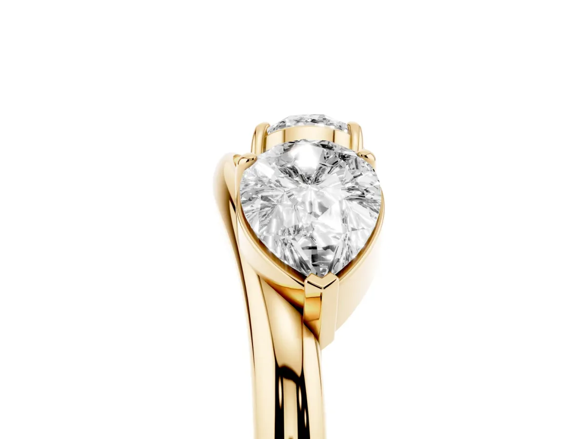Two-Stone Pear Diamond Bypass Ring with Prong Setting Yellow gold