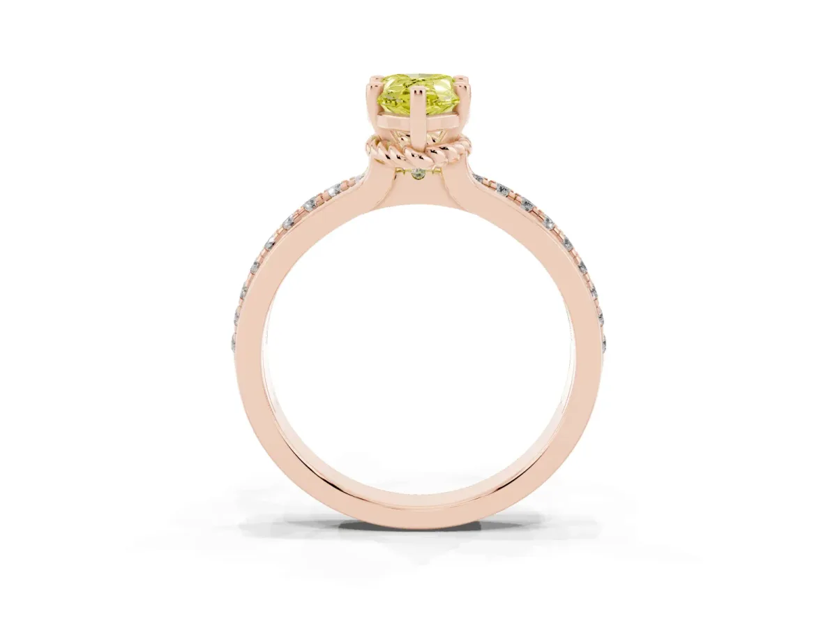 Fancy Yellow Pear Cut Solitaire Diamond Ring with Channel Set Band and Six-Prong Setting Rose gold