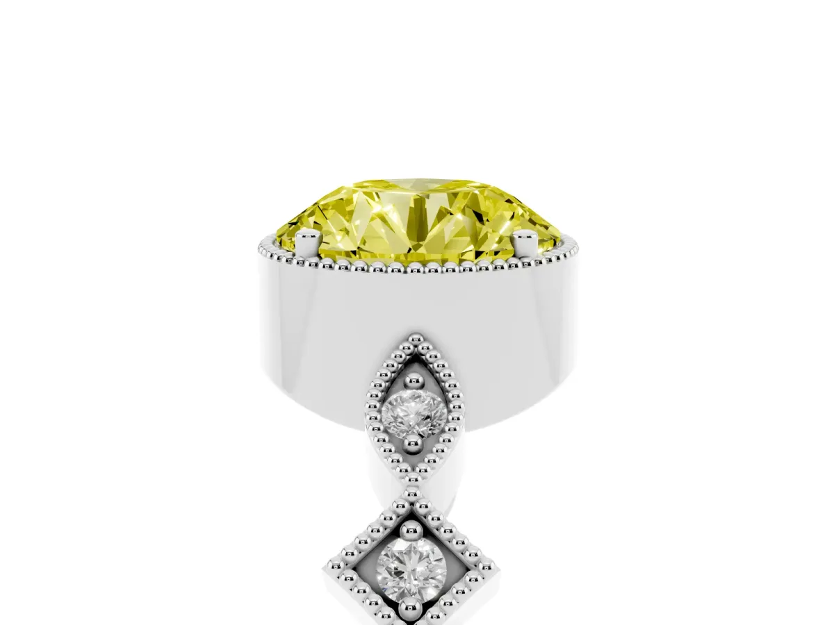 Fancy Yellow Round Cut Milgrain Marquise Diamond Twist Band Ring Silver