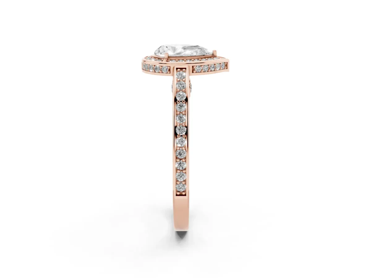 Pear Cut Cut Halo Pave Split Shank Prong Setting Ring Rose gold