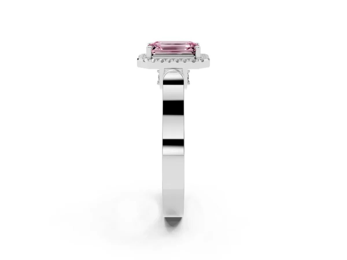 Fancy Pink Emerald Cut Halo Pave Split Shank Prong Setting Ring Silver