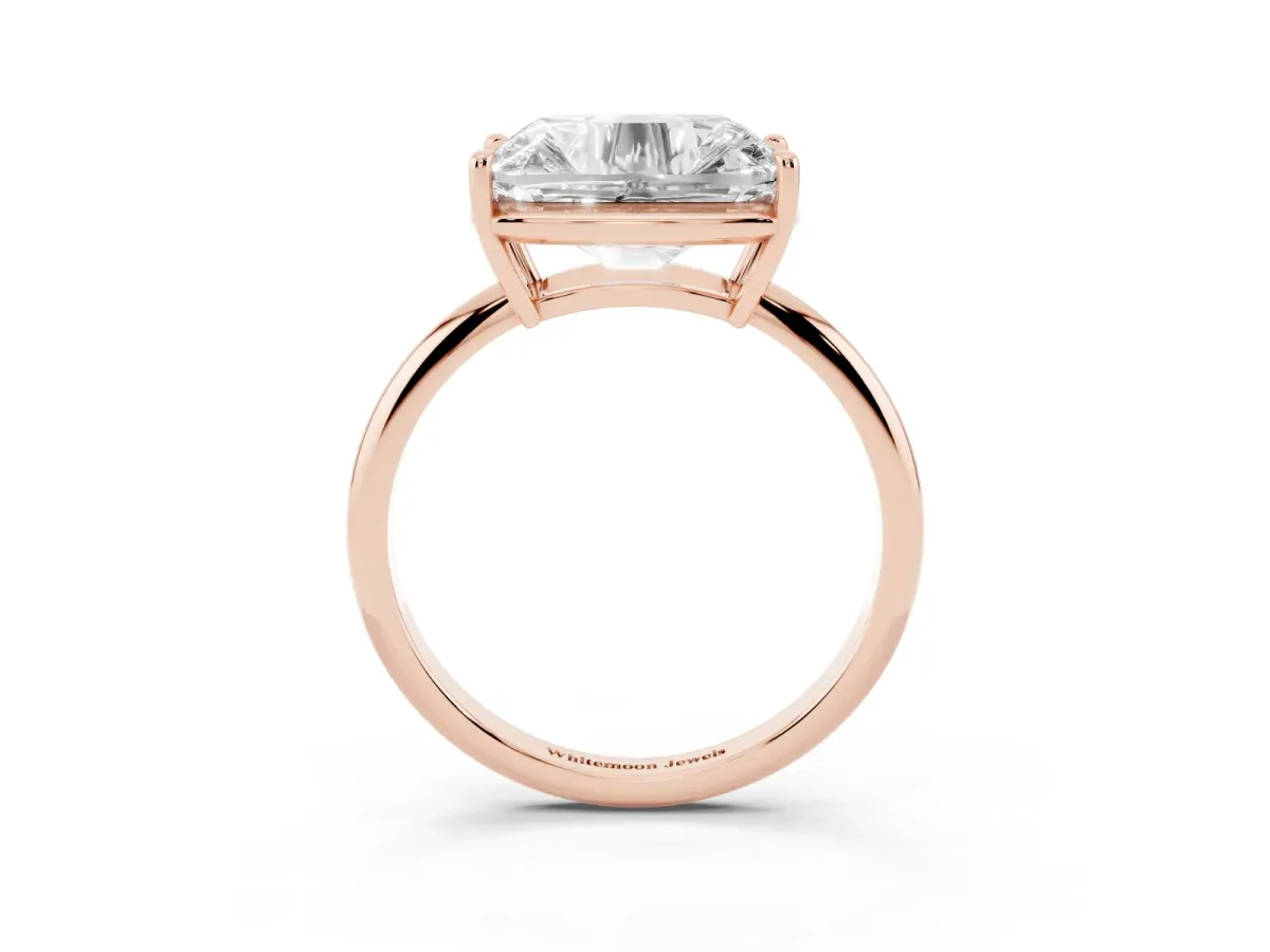 Old Mine Elongated Cushion Diamond East-West Bezel Set Four Claw Solitaire Ring Rose gold