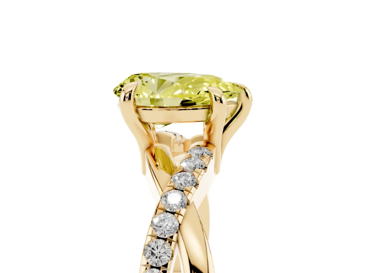 Fancy Yellow Pear Cut Cut Diamond Twist Band Solitaire with Prong Setting Yellow gold