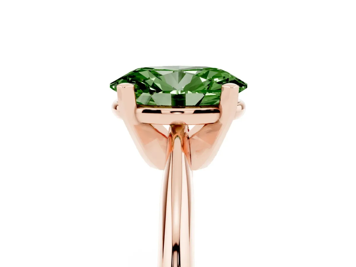 Fancy Green Oval Cut Cut Solitaire Ring with Four-Prong Setting on a Classic Band Rose gold