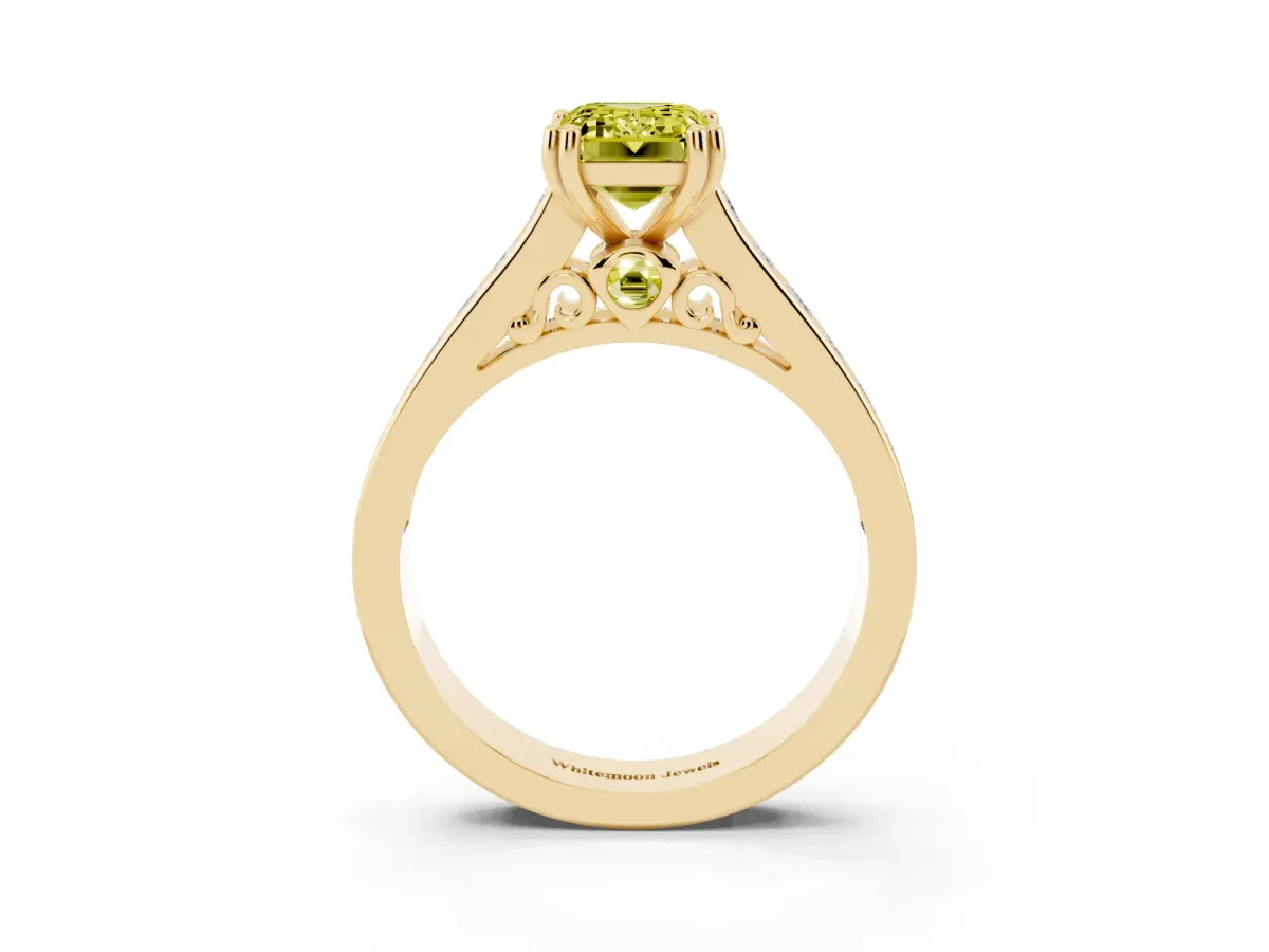 Fancy Yellow Emerald Cut Cut Channel Set Solitaire Engagement Ring with Prong Setting Yellow gold