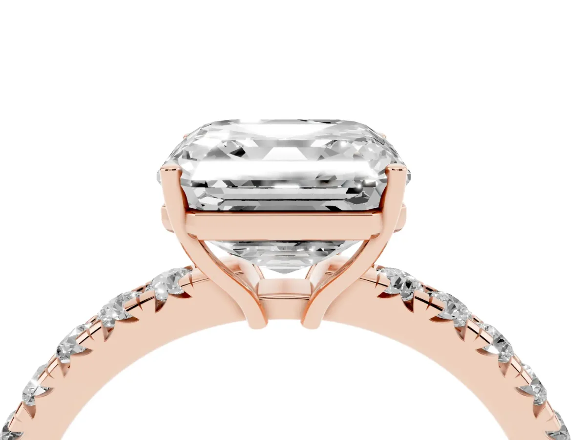 Asscher Cut Diamond Pavé Solitaire Engagement Ring with Four-Prong Setting Rose gold