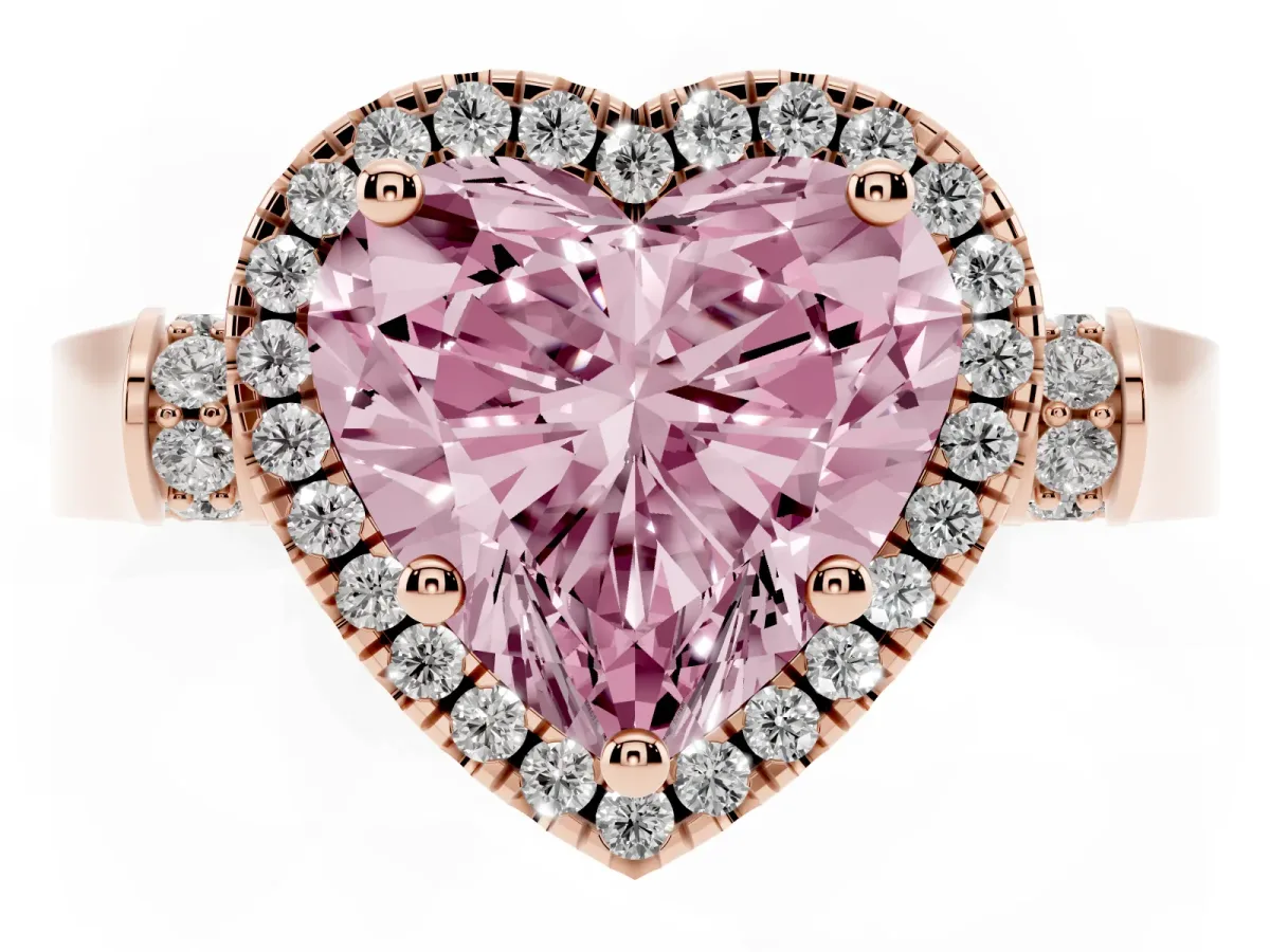 Fancy Pink Heart Cut Halo Pave Split Shank Prong Setting Ring Rose gold