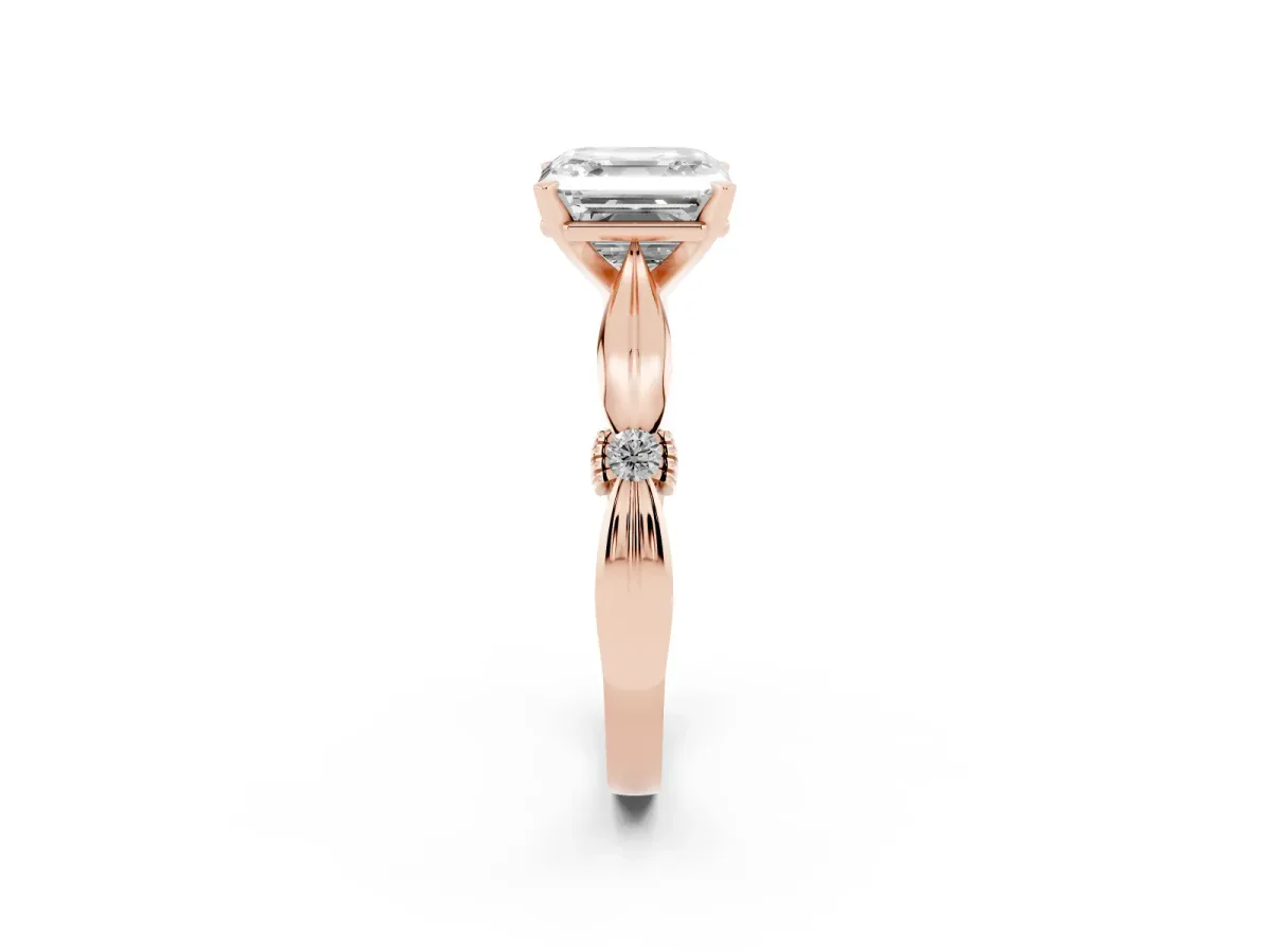 Asscher Cut Solitaire Diamond Twisted Band with Four-Prong Setting Rose gold