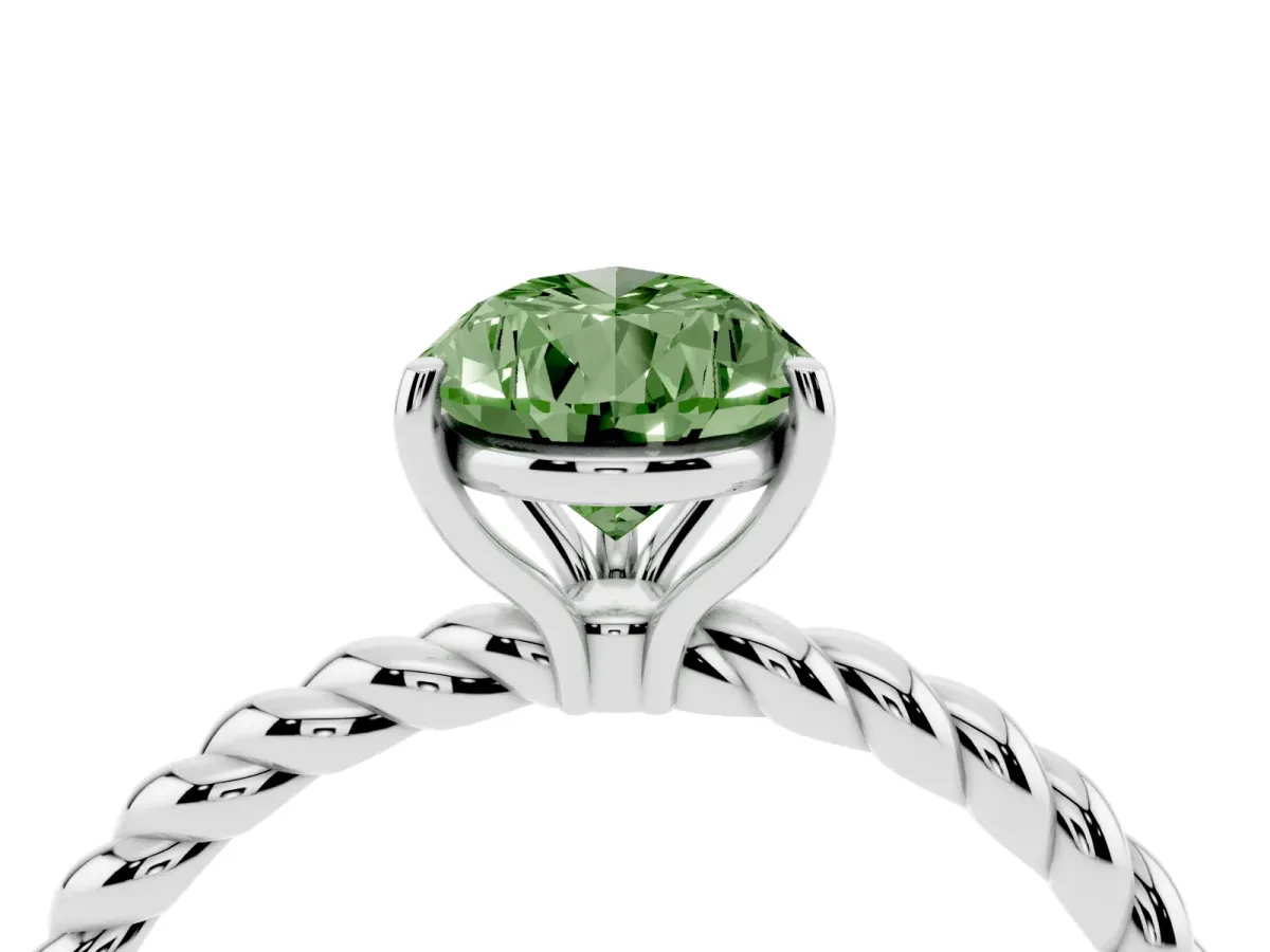 Fancy Green Pear Cut Solitaire Twist Band Ring with Four-Prong Setting Platinum
