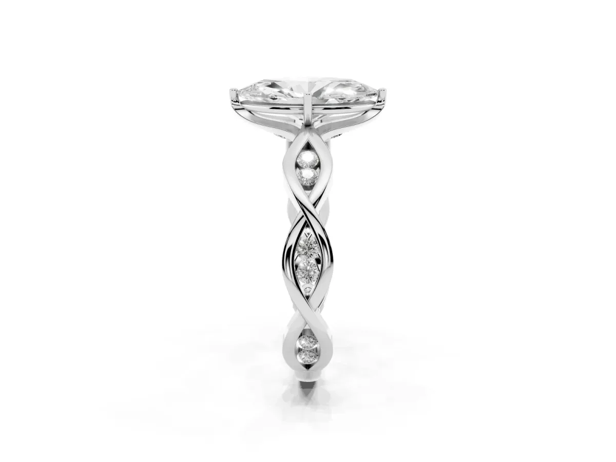 Marquise Cut Solitaire Twist Band with Leaf Prong Setting Silver