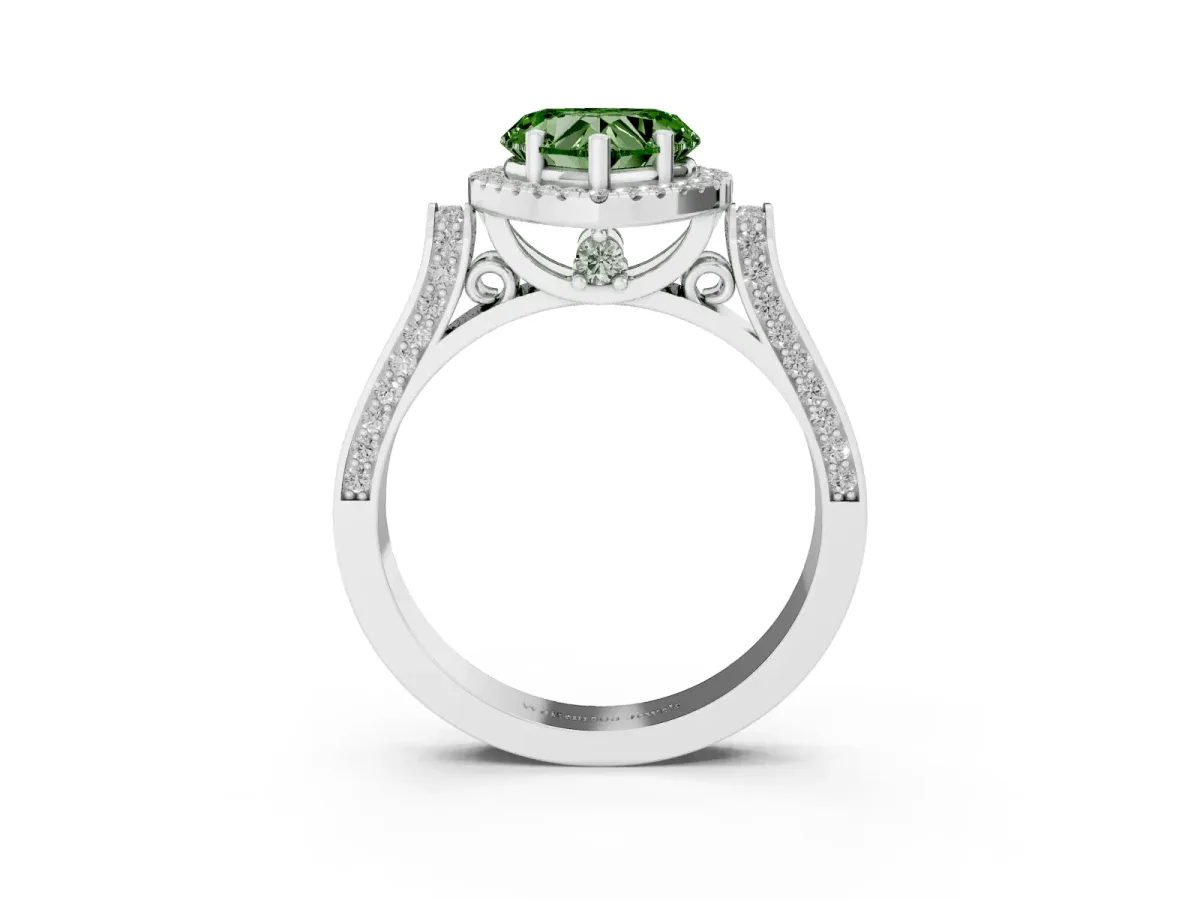 Fancy Green Heart Cut Halo Pave Split Shank Prong Setting Ring White gold