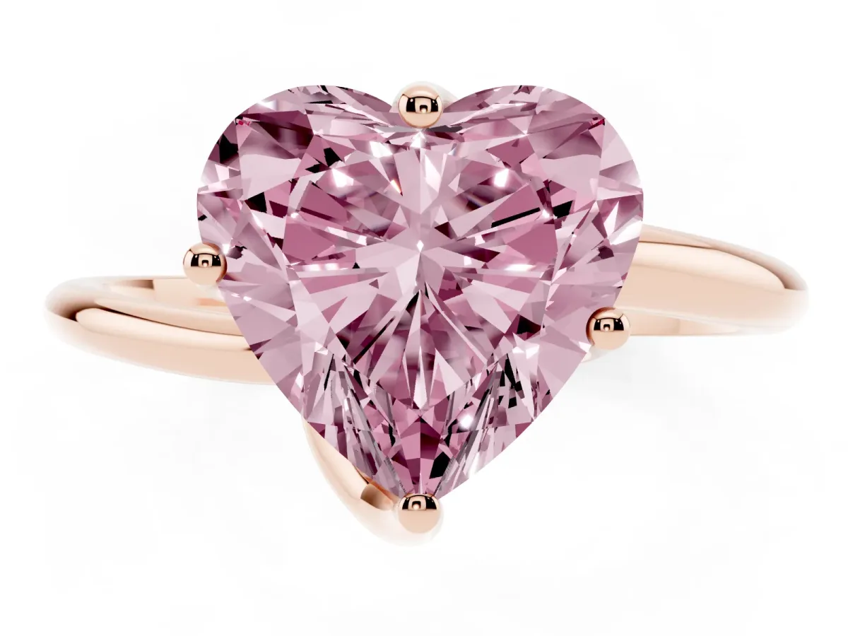 Fancy Pink Heart Cut Diamond Solitaire Engagement Ring with Four-Prong Setting and Classic Band Rose gold