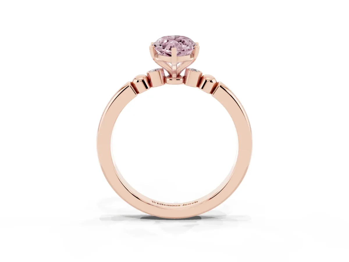 Fancy Pink Marquise Cut Solitaire Beaded Band with Four-Prong Setting Rose gold
