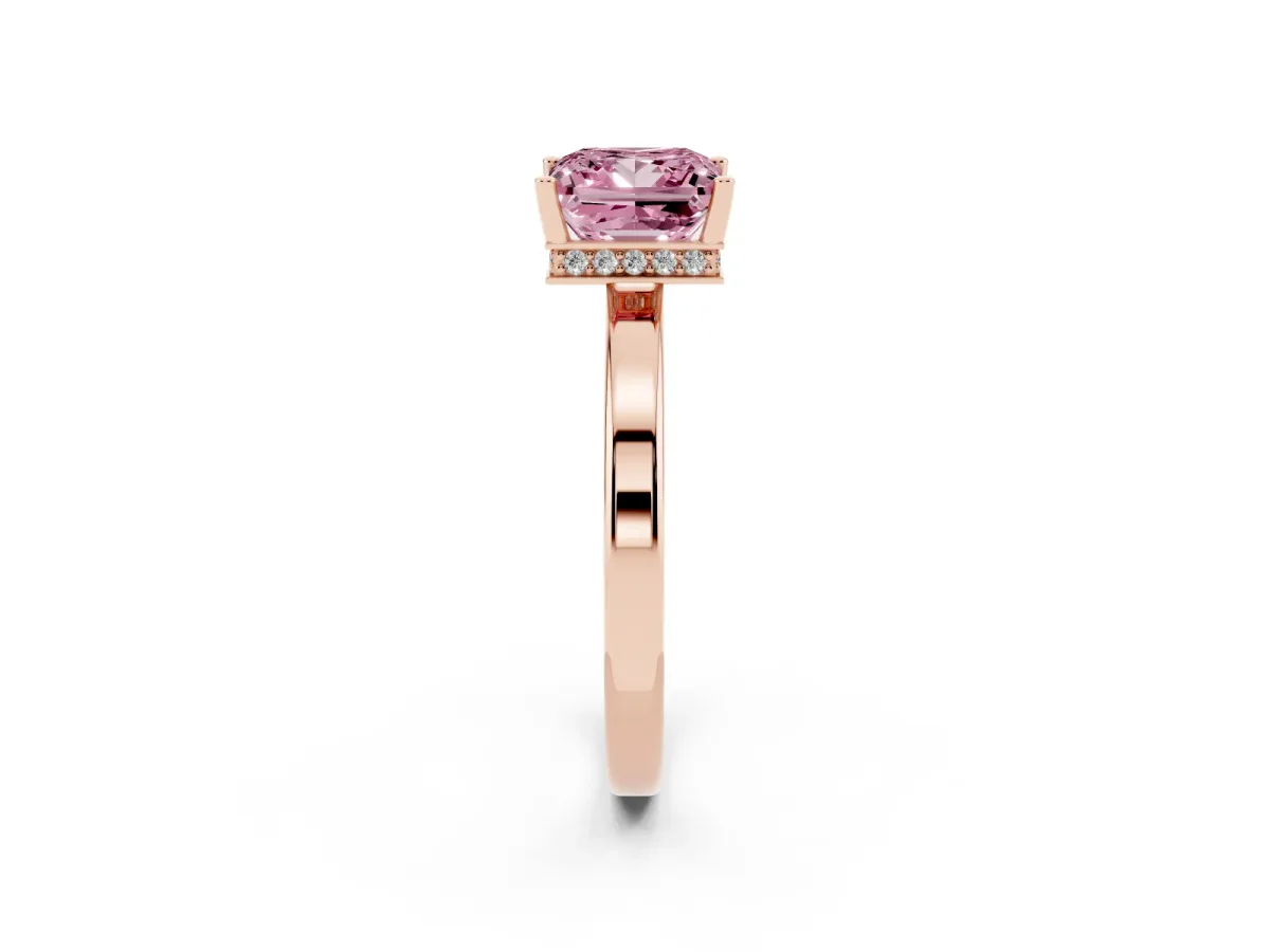 Fancy Pink Princess Cut Cut Solitaire Engagement Ring with Four-Prong Setting on a Classic Band Rose gold