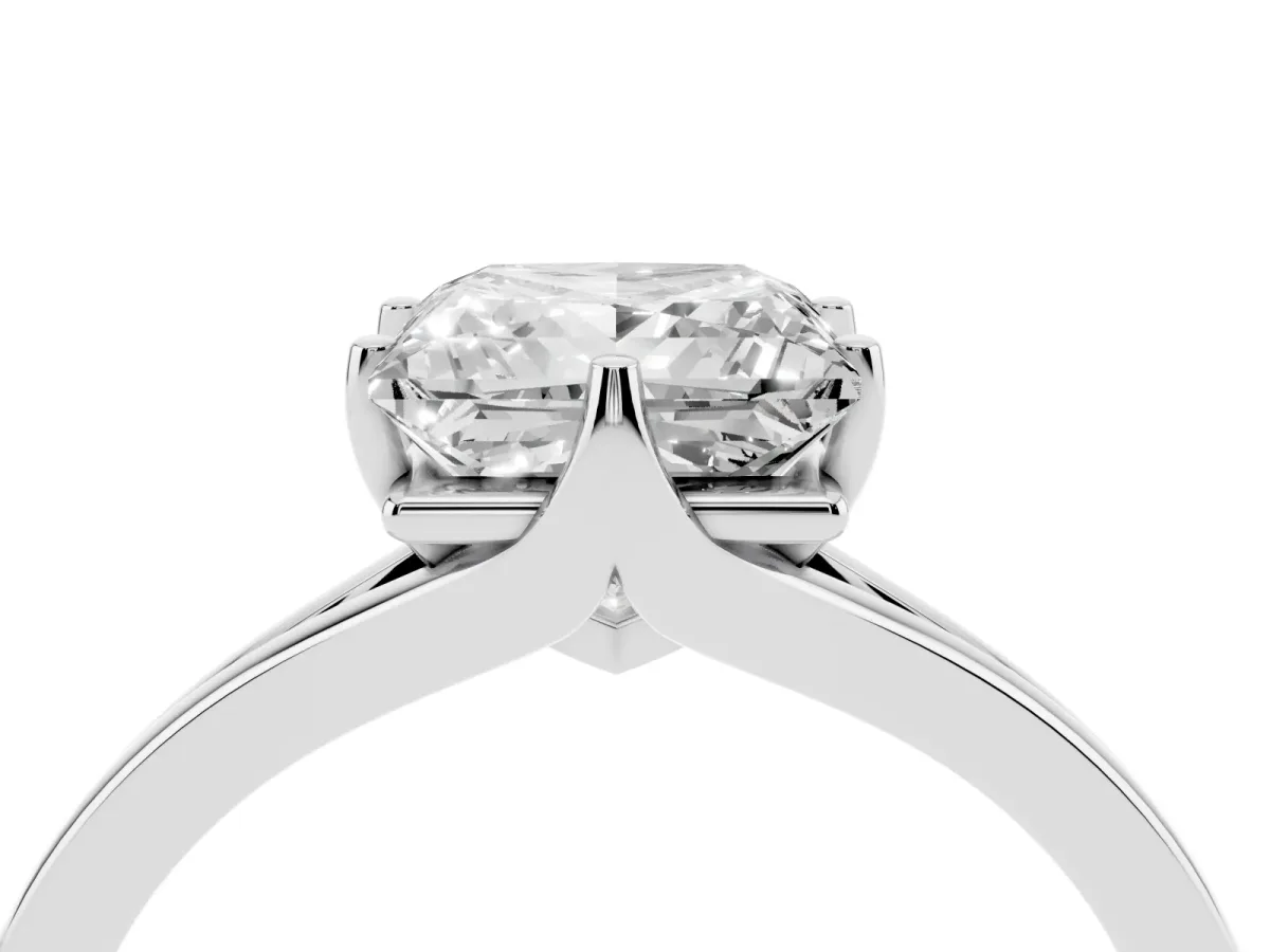 Princess Cut Solitaire Diamond Ring with Six-Prong Setting and Tapered Band Silver
