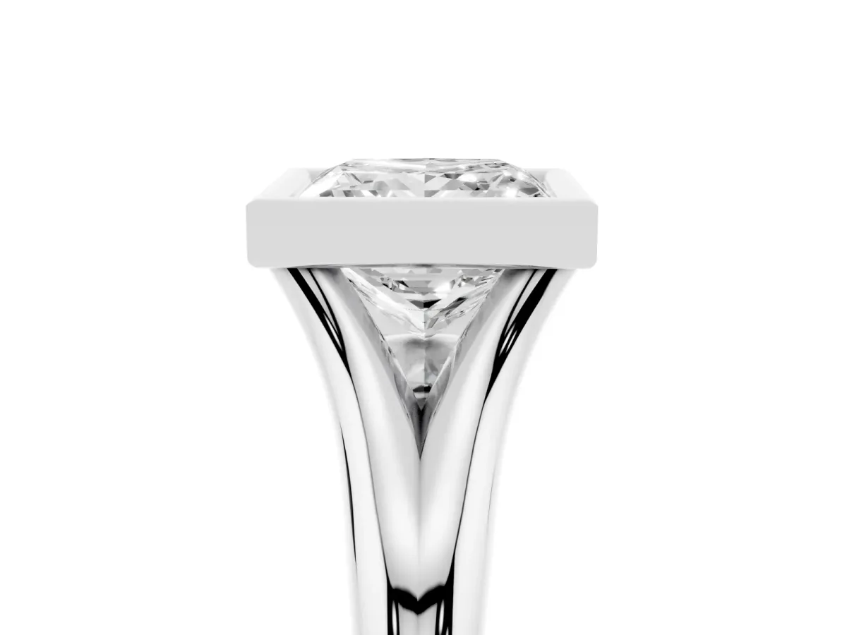 Bezel Set Princess Cut Solitaire Diamond Ring with Smooth Band Silver