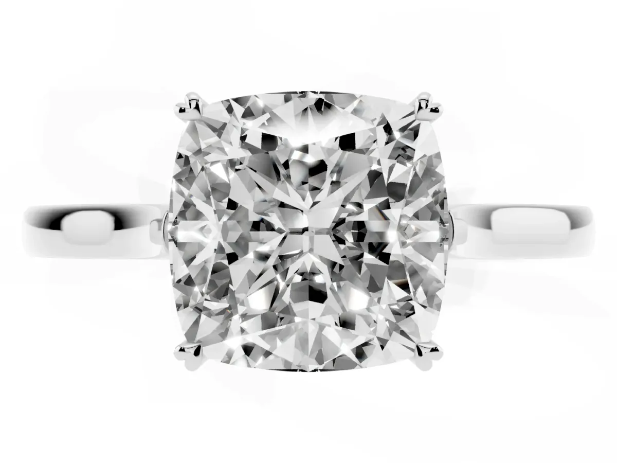Cushion Cut Solitaire Heart Prong Engagement Ring with Tapered Band White gold
