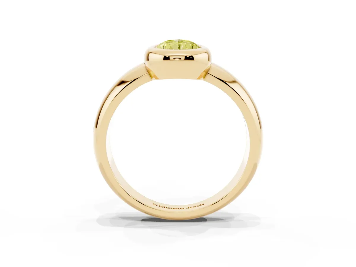 Fancy Yellow Bezel Set Pear Cut Solitaire Ring with Wide Band Yellow gold