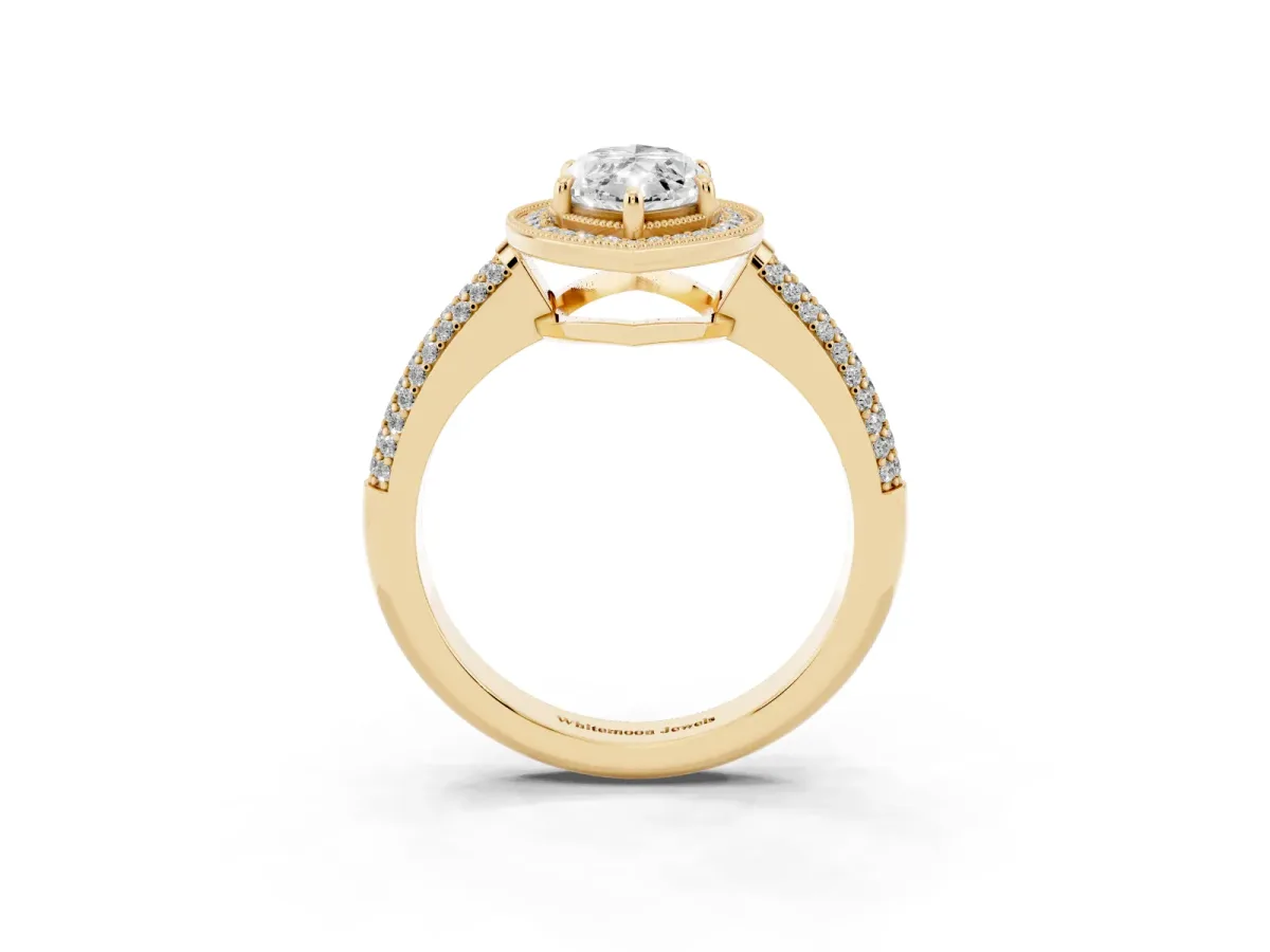Marquise Cut Cut Halo Diamond Pave Band with Four-Prong Setting Yellow gold