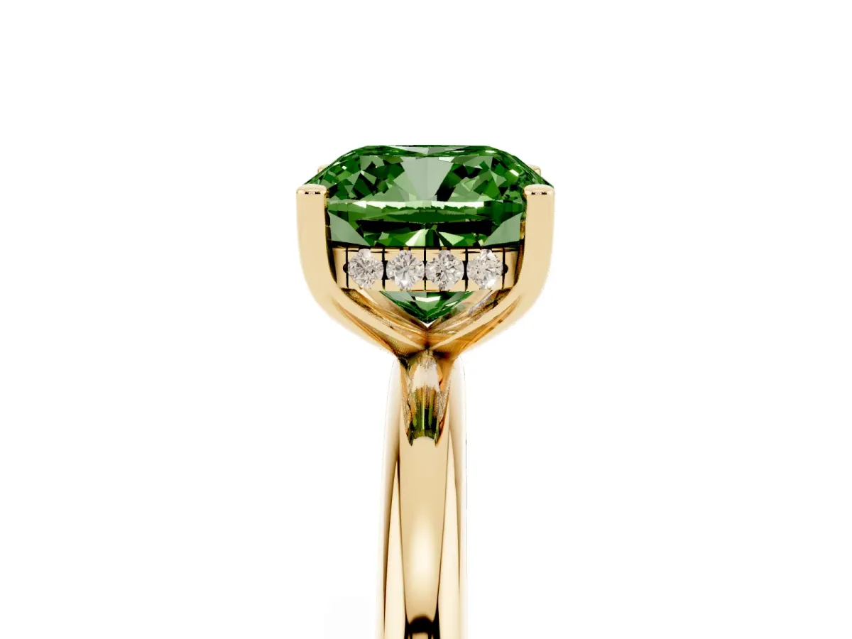 Fancy Green Cushion Cut Cut Solitaire Engagement Ring with Four-Prong Setting and Classic Band Yellow gold