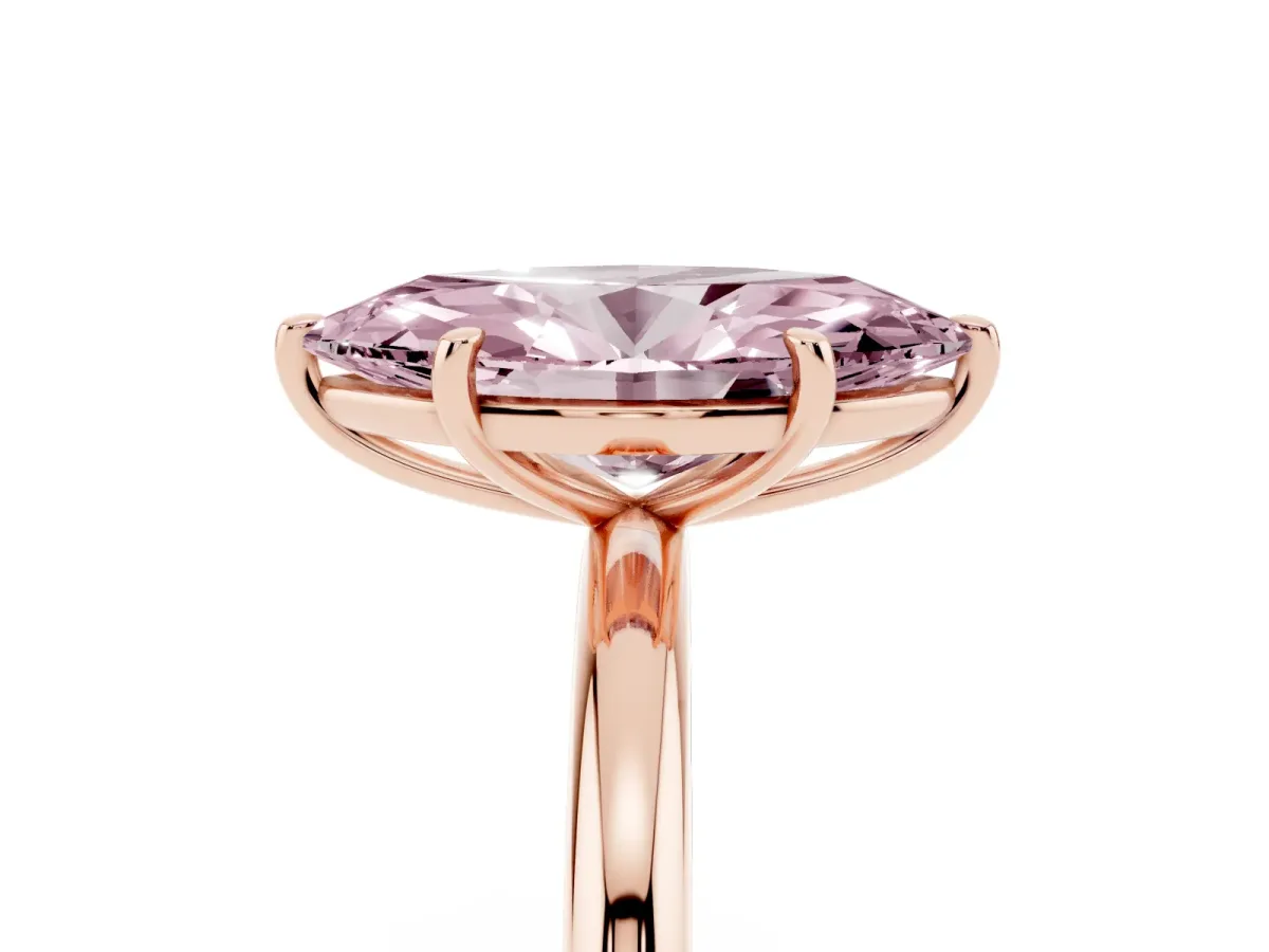 Fancy Pink Marquise Cut Solitaire Diamond Ring with Four-Prong Setting on a Plain Band Rose gold