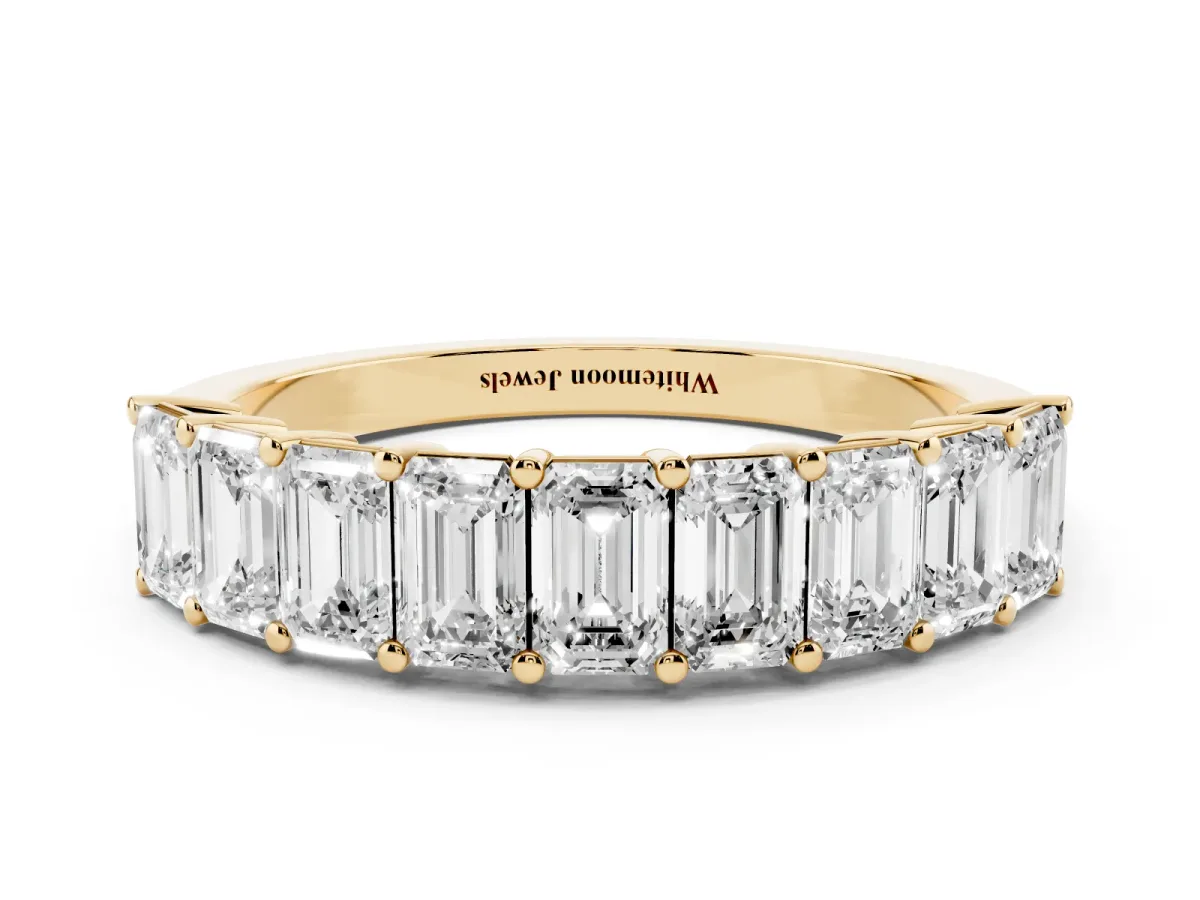 Emerald Cut Diamond Prong-Set Eternity Band Yellow gold