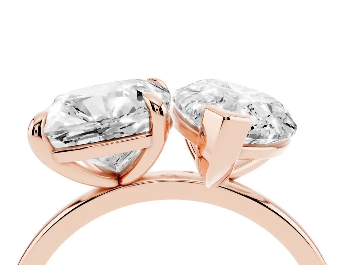 Pear and Cushion Toi Moi Ring with Prong Setting and Plain Band Rose gold