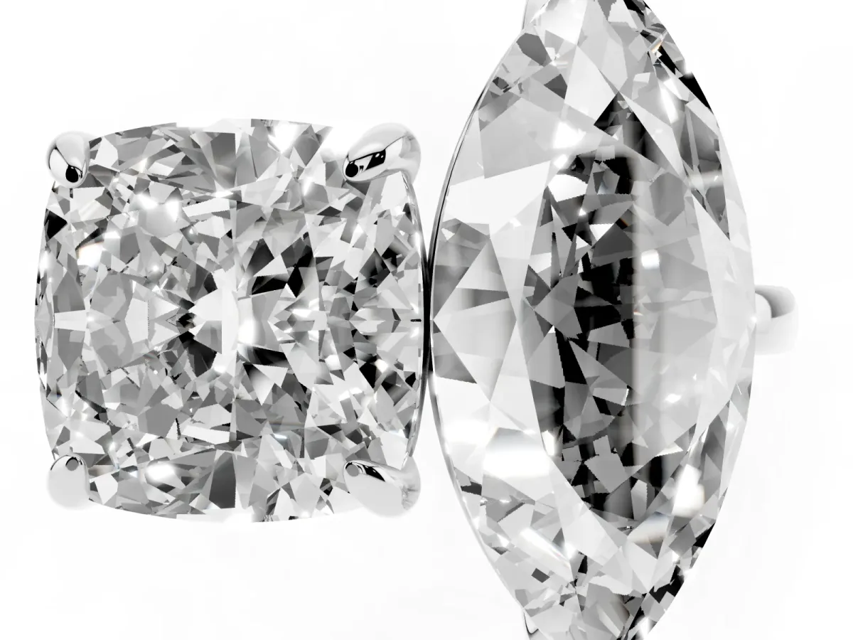 Cushion and Marquise Toi Moi Ring with Prong Setting and Plain Band Silver