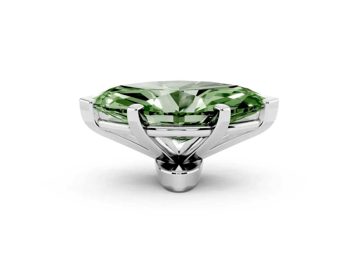 Fancy Green Marquise Cut Diamond Solitaire Ring with Prong Setting and Classic Band Silver