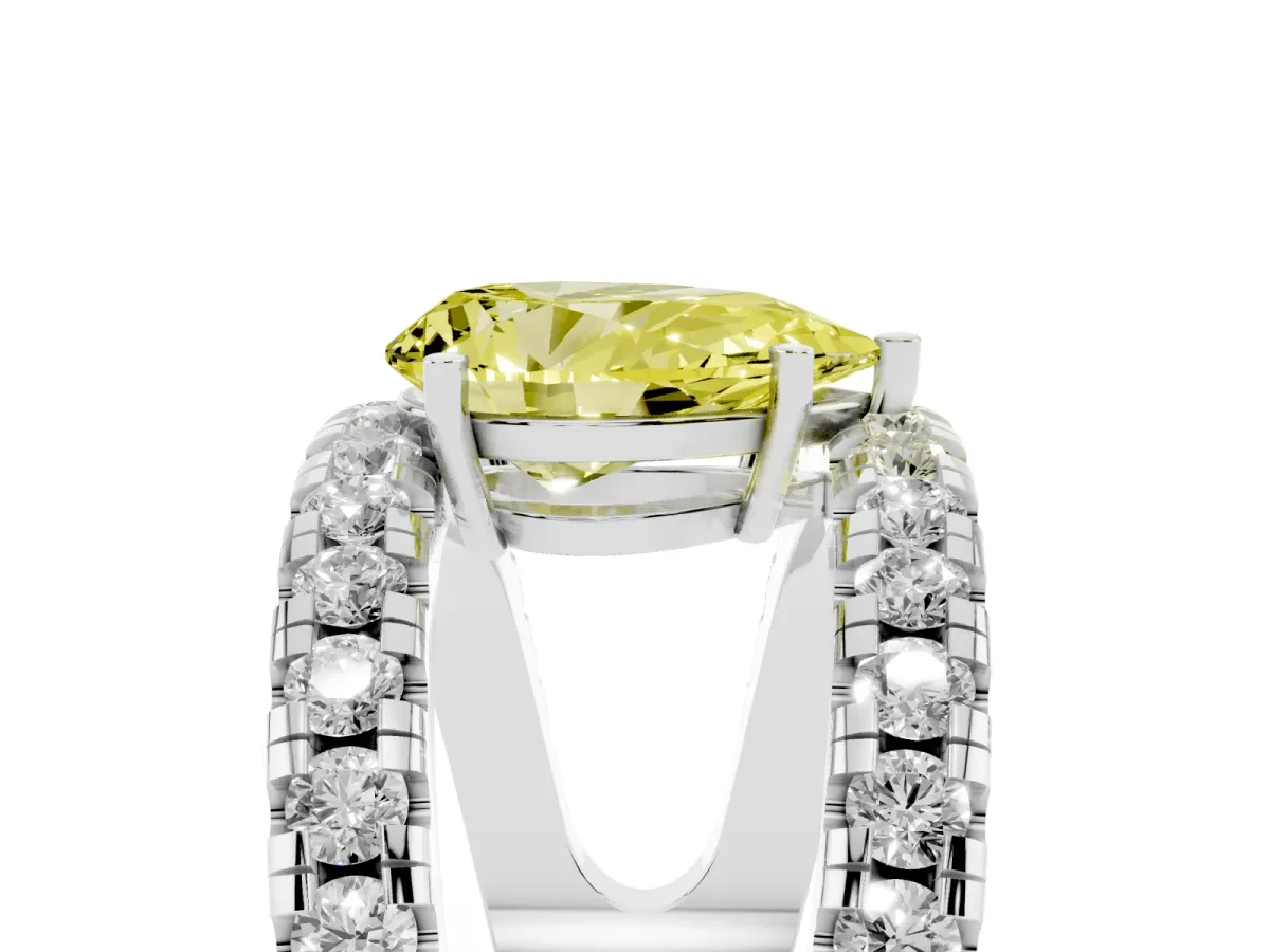 Fancy Yellow Pear Cut Solitaire Split Shank Pave Diamond Ring Silver