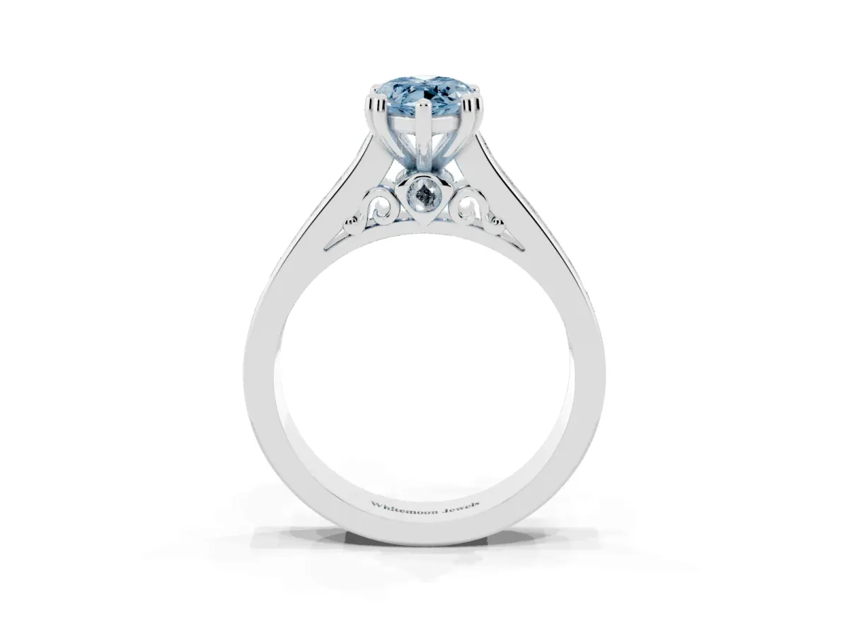 Fancy Blue Marquise Cut Cut Channel Set Solitaire Engagement Ring with Prong Setting Silver