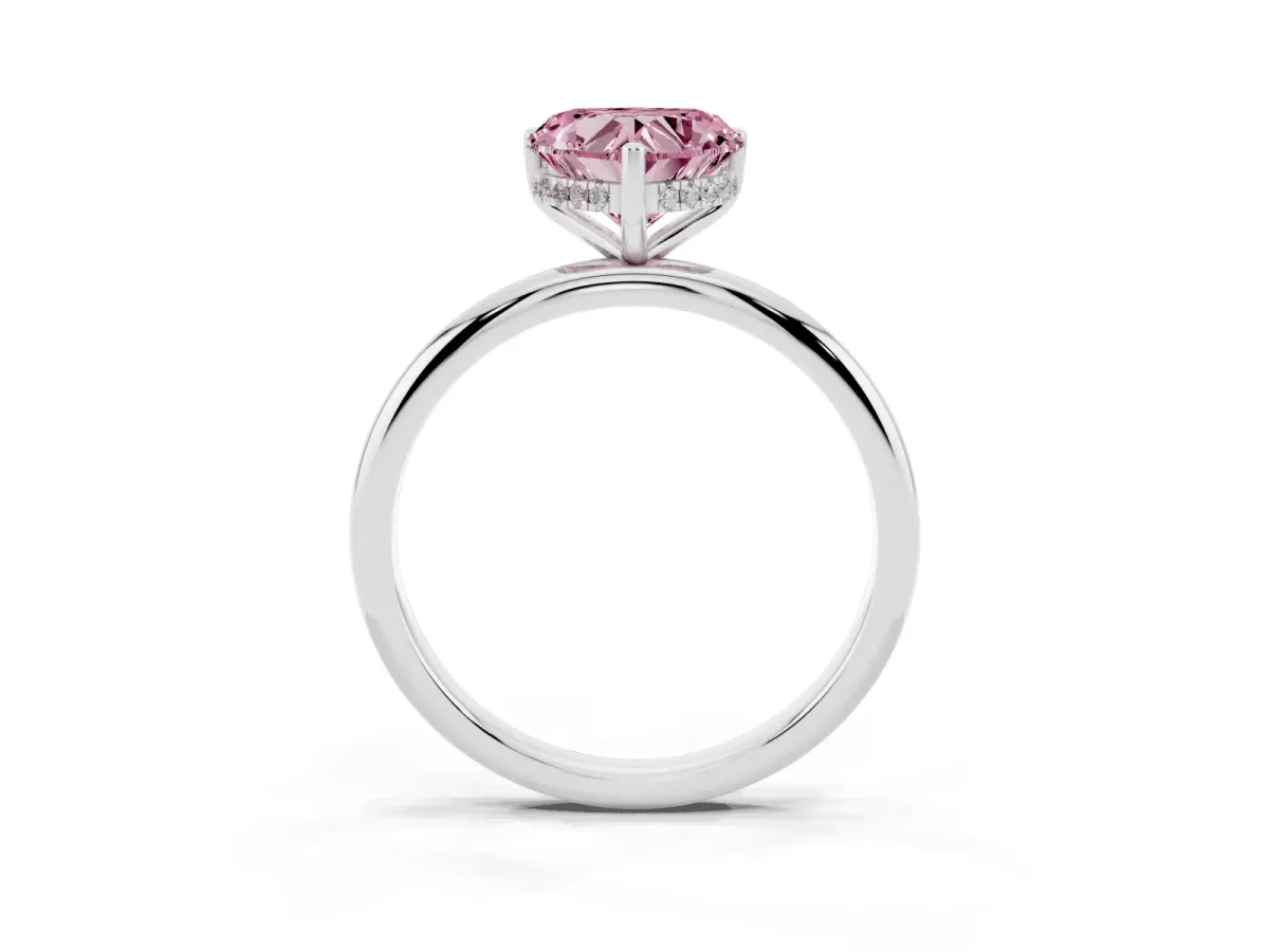 Fancy Pink Heart Cut Cut Solitaire Engagement Ring with Four-Prong Setting and Classic Band Silver