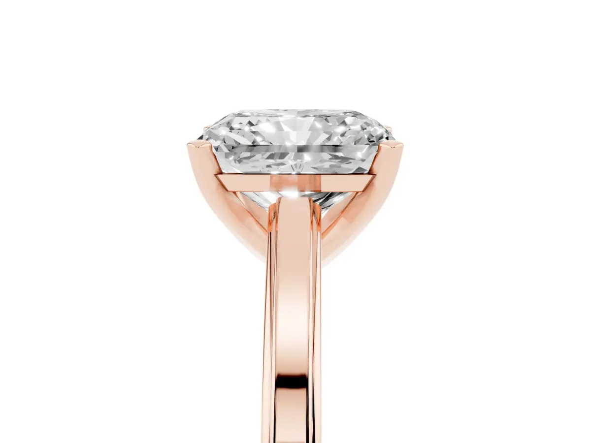 Radiant Cut Solitaire Diamond Ring with Four-Prong Setting and Classic Band Rose gold