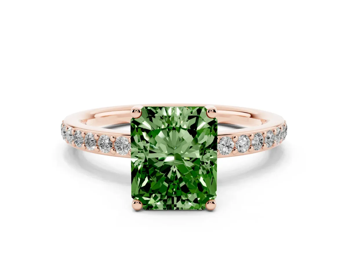 Fancy Green Radiant Cut Cut Diamond Pavé Band Ring with Four-Prong Setting Rose gold