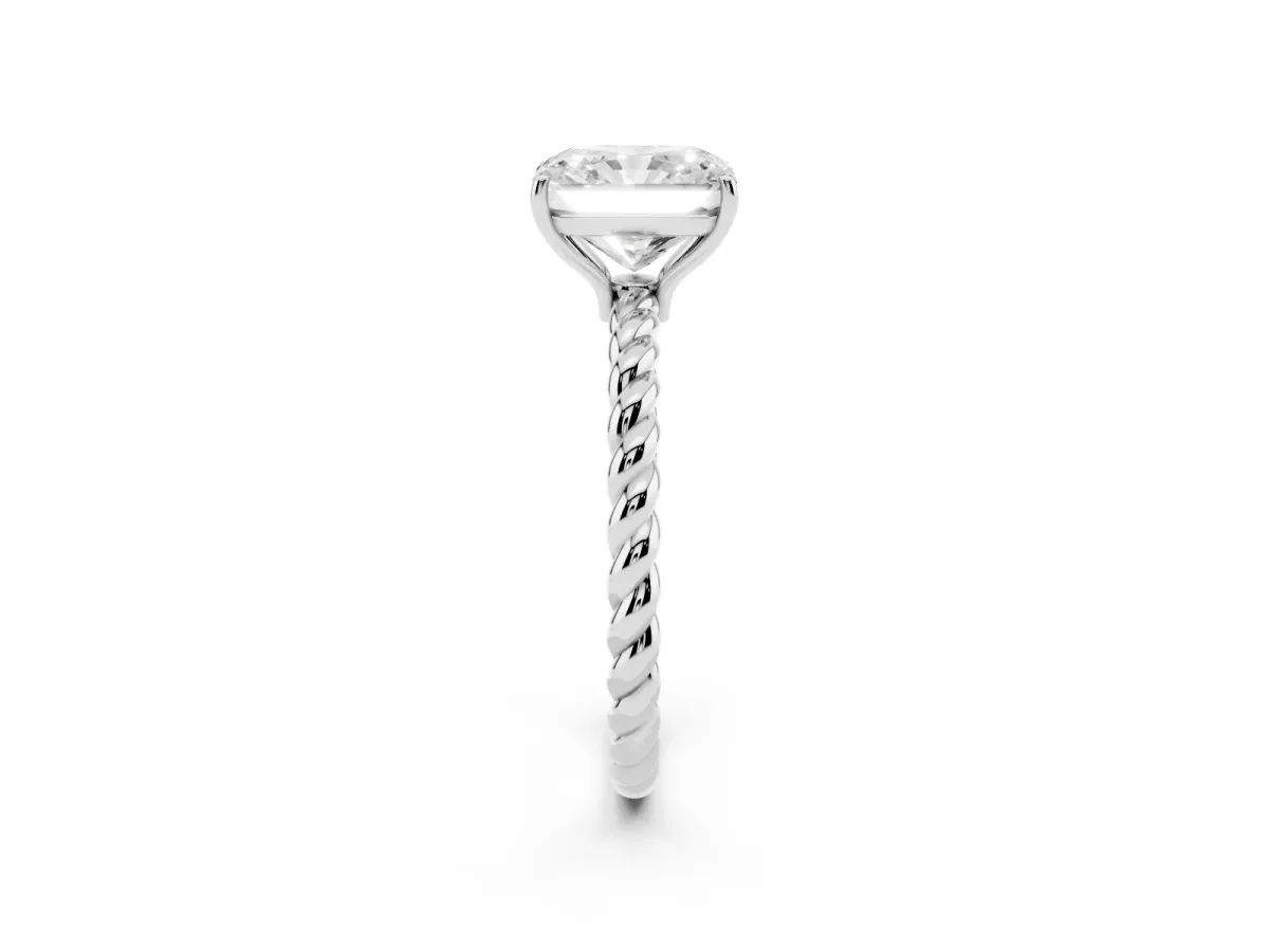 Radiant Cut Solitaire Twist Band Ring with Four-Prong Setting White gold