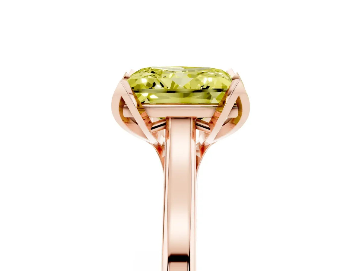 Fancy Yellow Princess Cut Diamond Solitaire Ring with Flower Prong Setting and Classic Band Rose gold