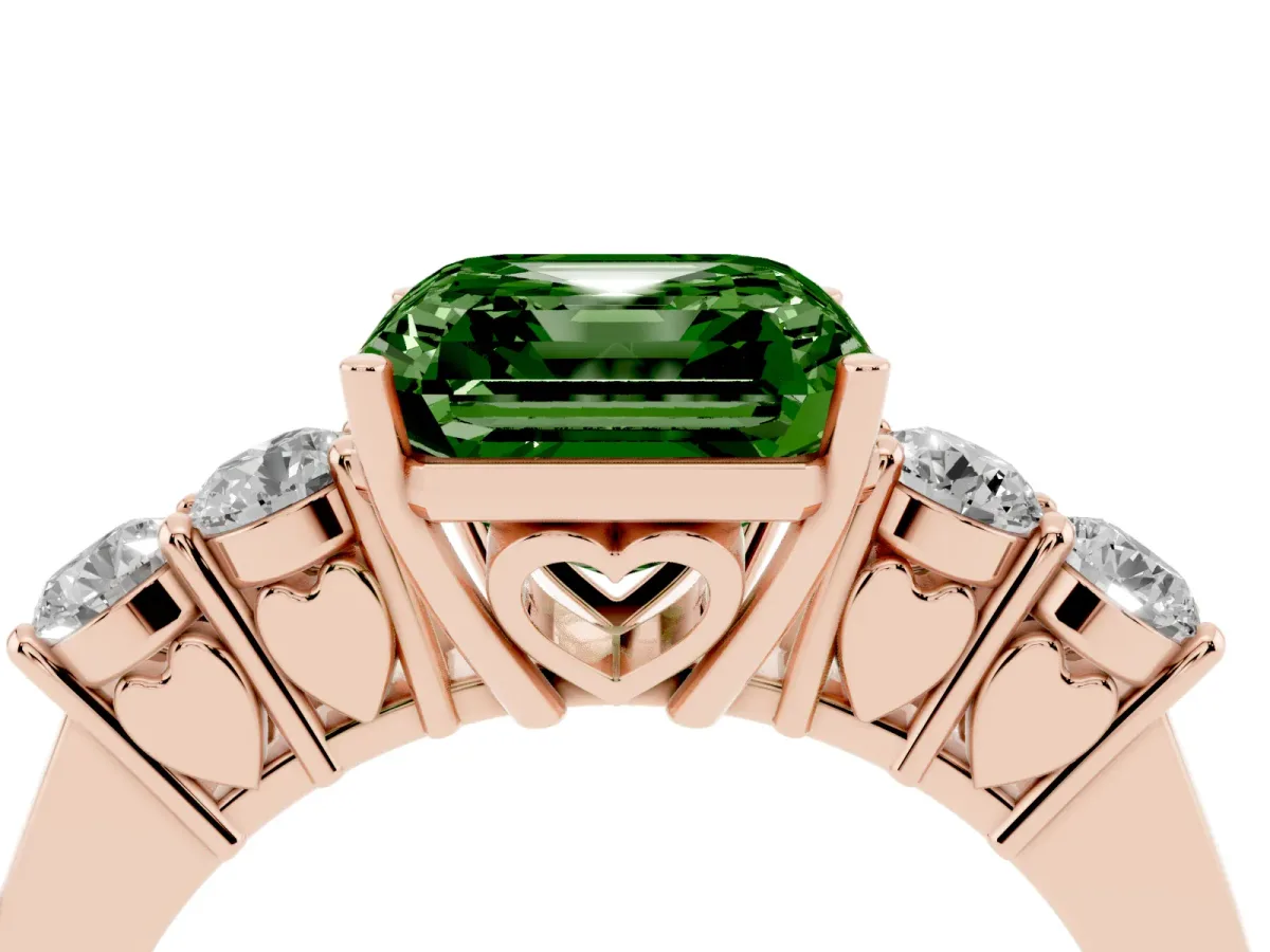 Fancy Green Asscher Cut Cut Diamond Five-Stone Prong Set White Gold Ring Rose gold