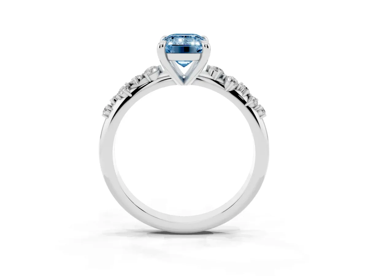 Fancy Blue Emerald Cut Cut Diamond Vine Band with Four-Prong Setting Silver