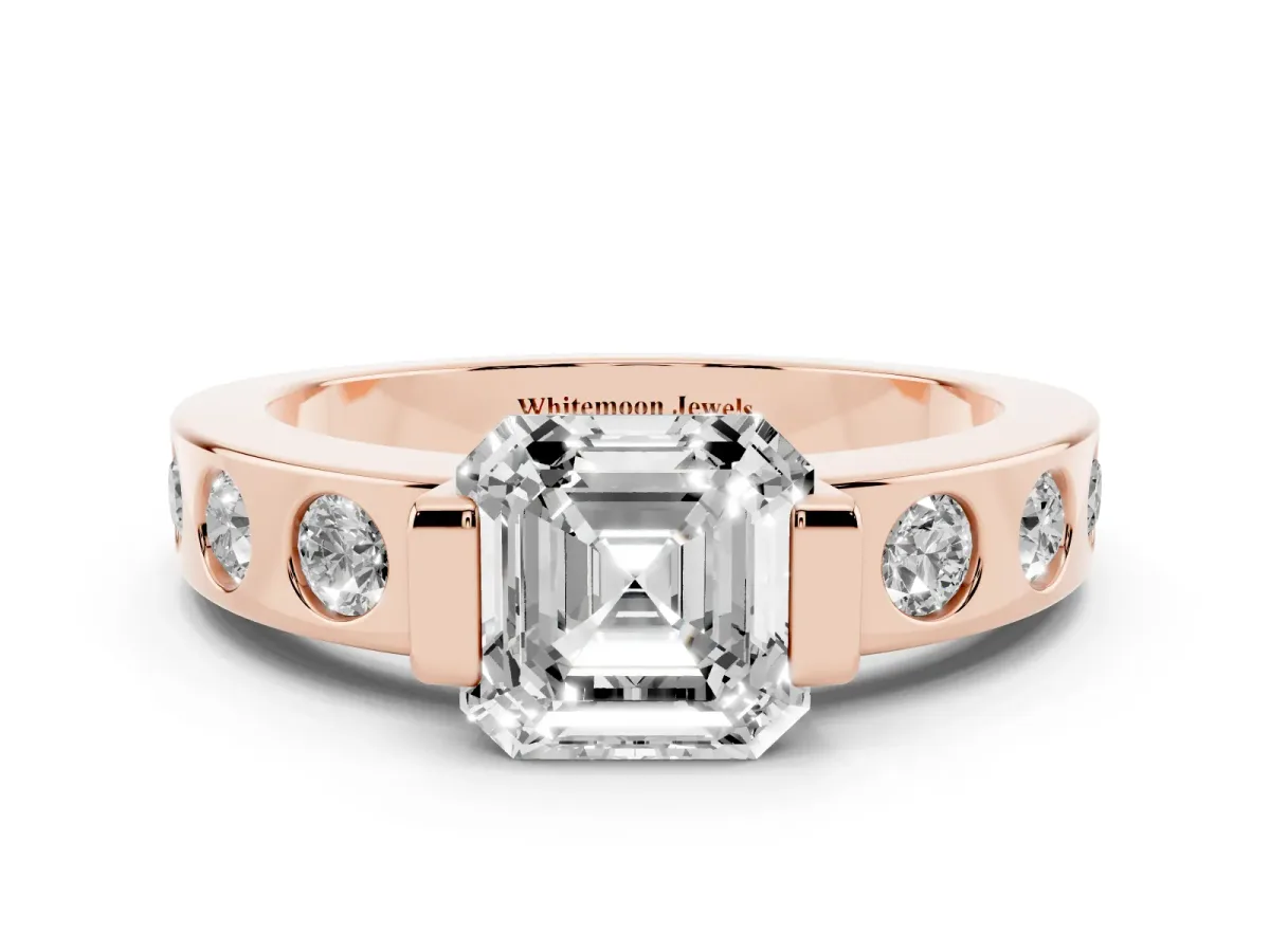 Asscher Cut Brilliant Channel-Set Diamond Ring with Bezel Prong Setting Rose gold