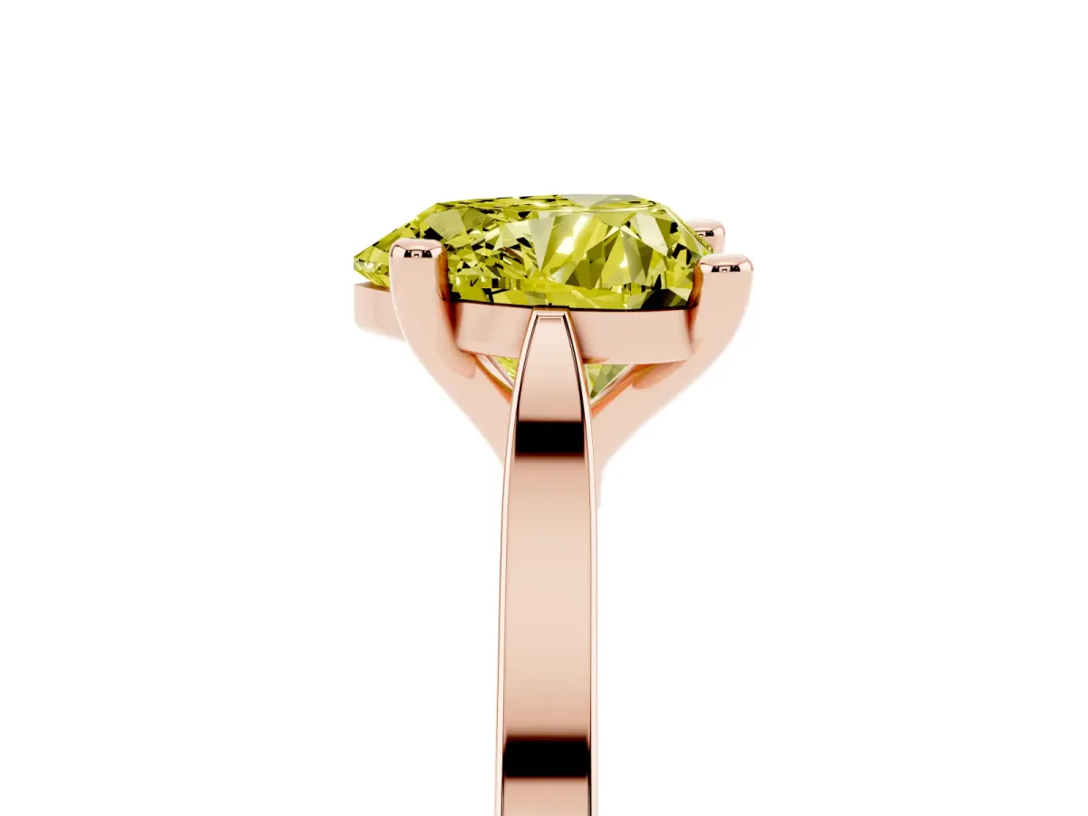 Fancy Yellow Heart Cut Solitaire Diamond Ring with Four-Prong Setting and Tapered Band Rose gold