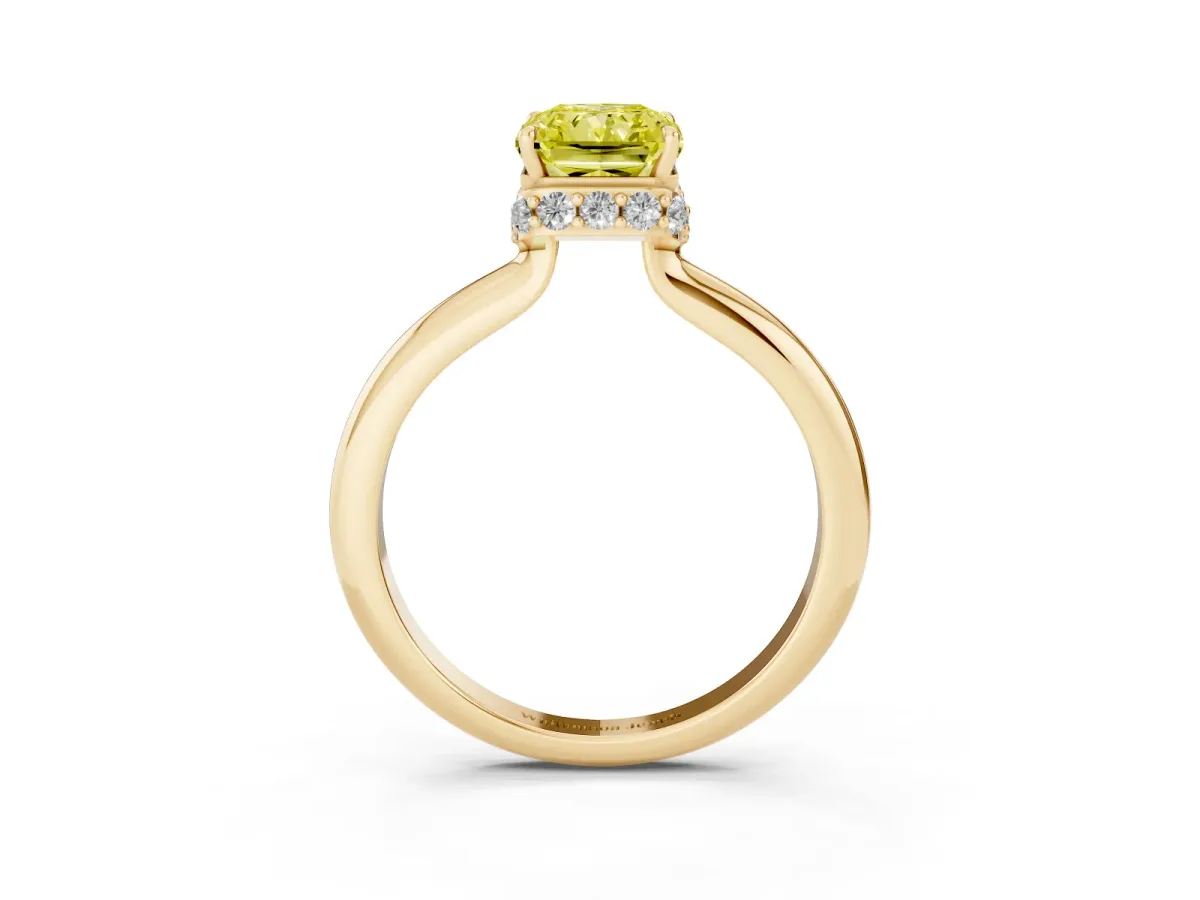 Fancy Yellow Radiant Cut Brilliant Solitaire Engagement Ring with Six-Prong Setting and Classic Band Yellow gold