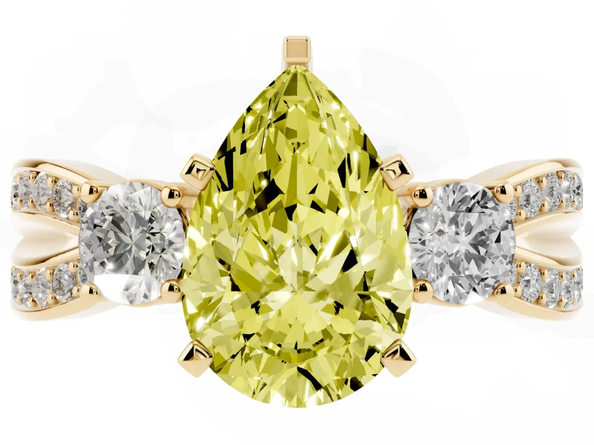 Fancy Yellow Three-Stone Pear Cut Cut Diamond Twist Band with Prong Setting Yellow gold