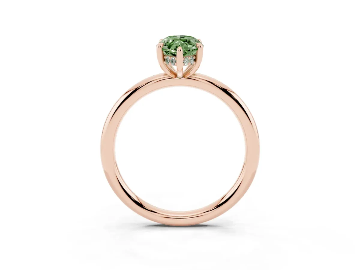 Fancy Green Marquise Cut Diamond Solitaire Ring with Thin Band and Four-Prong Setting Rose gold