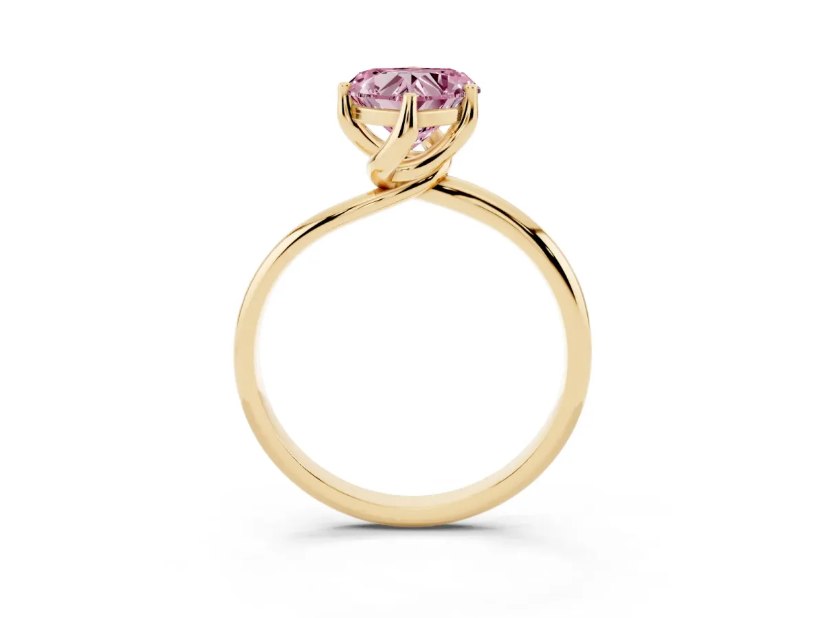 Fancy Pink Heart Cut Diamond Solitaire Engagement Ring with Four-Prong Setting and Classic Band Yellow gold