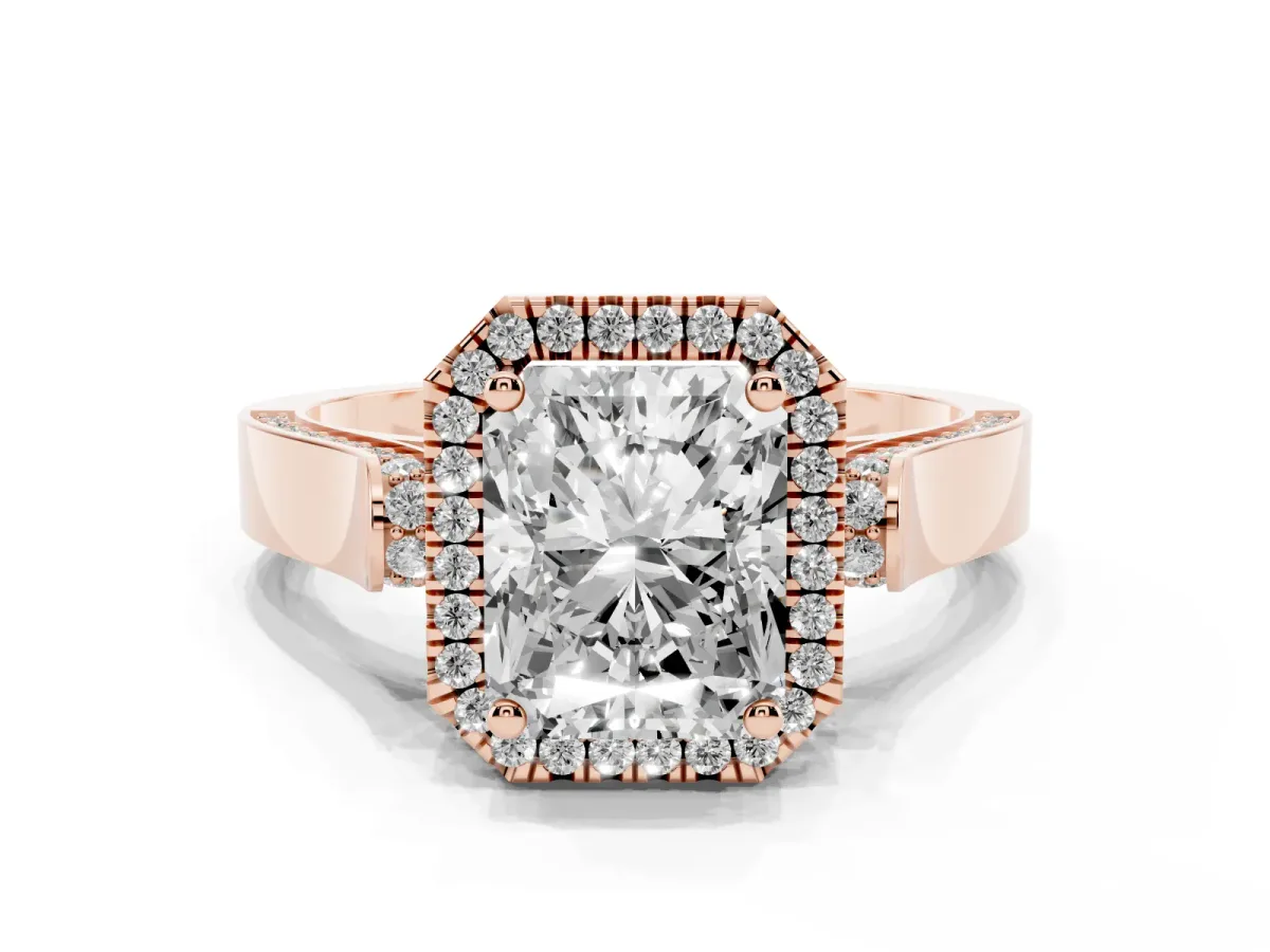 Radiant Cut Halo Pave Split Shank Prong Setting Ring Rose gold